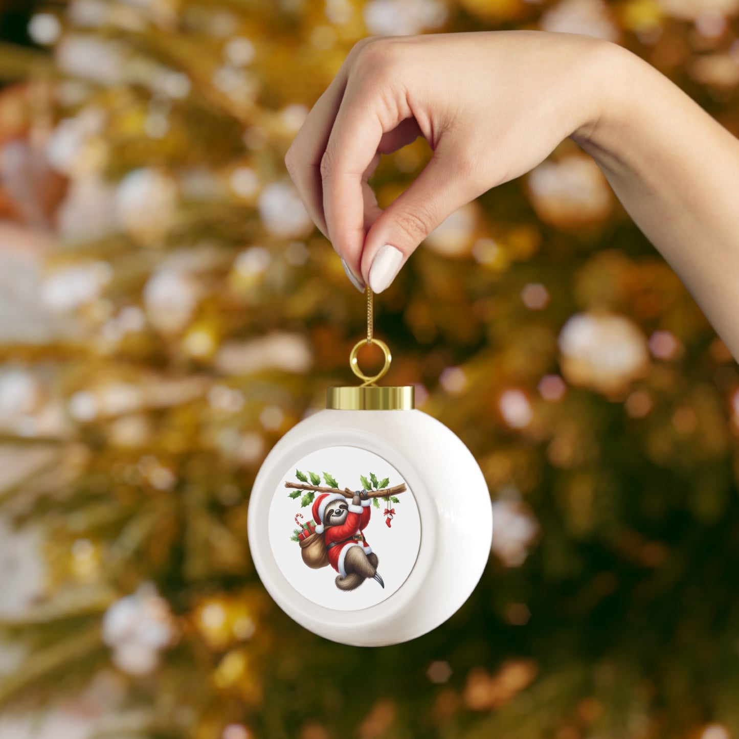 Christmas Sloth Ornament — Cute Santa Sloth Holiday Ball