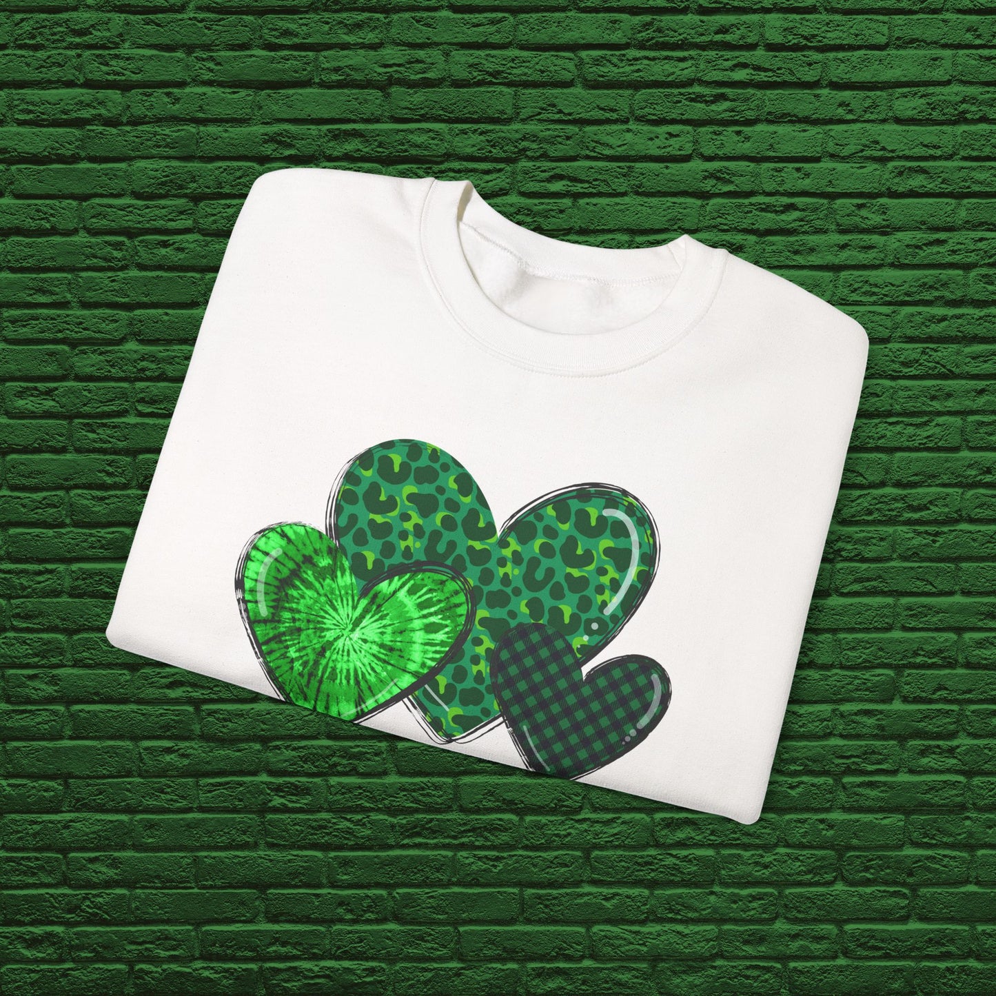 Green Heart Trio Crewneck Sweatshirt – St. Patrick’s Day & Cozy Casual Pullover