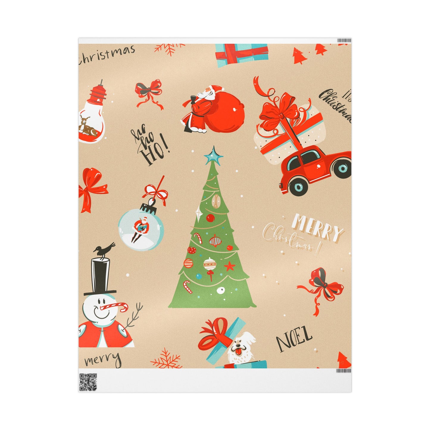 Christmas Wrapping Paper Roll — Festive Tree, Santa & Snowman Gift Wrap