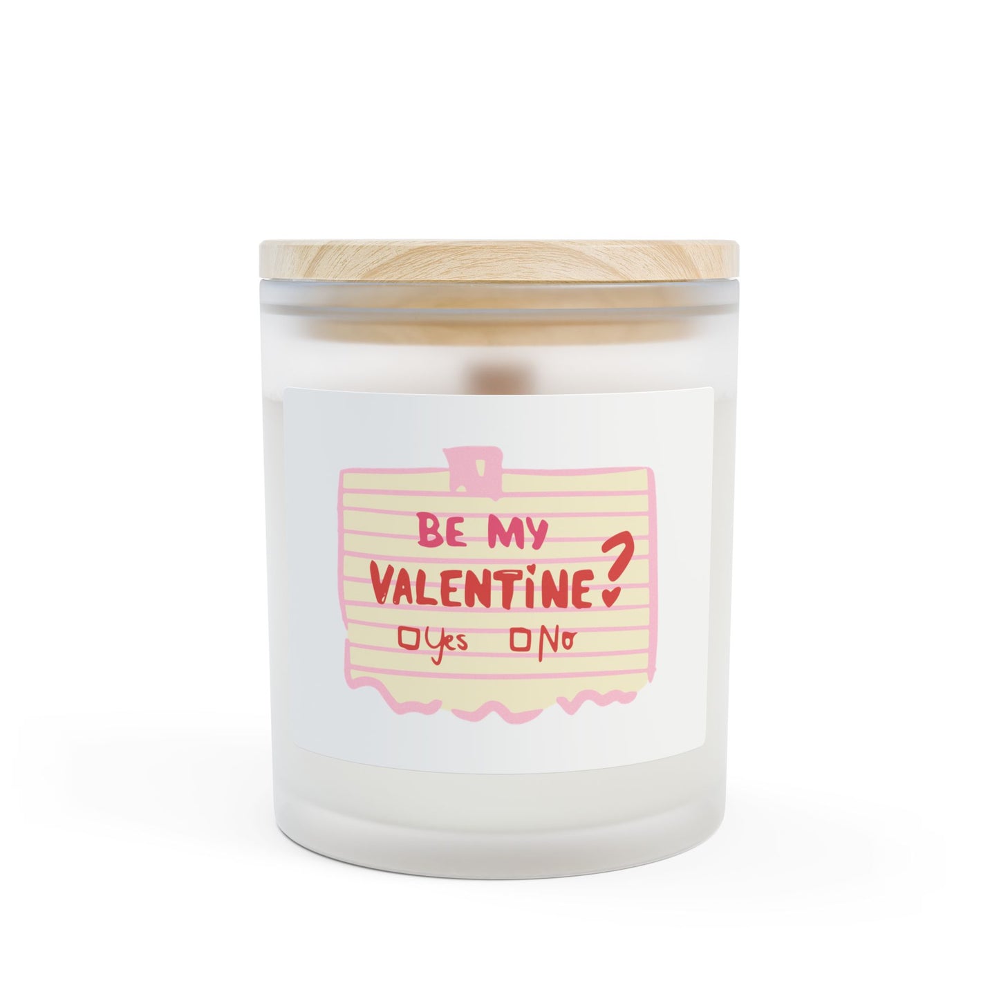 Valentine Note Candle — "Be My Valentine?" Frosted Glass 11oz