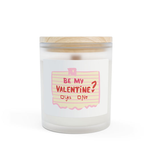 Valentine Note Candle — "Be My Valentine?" Frosted Glass 11oz