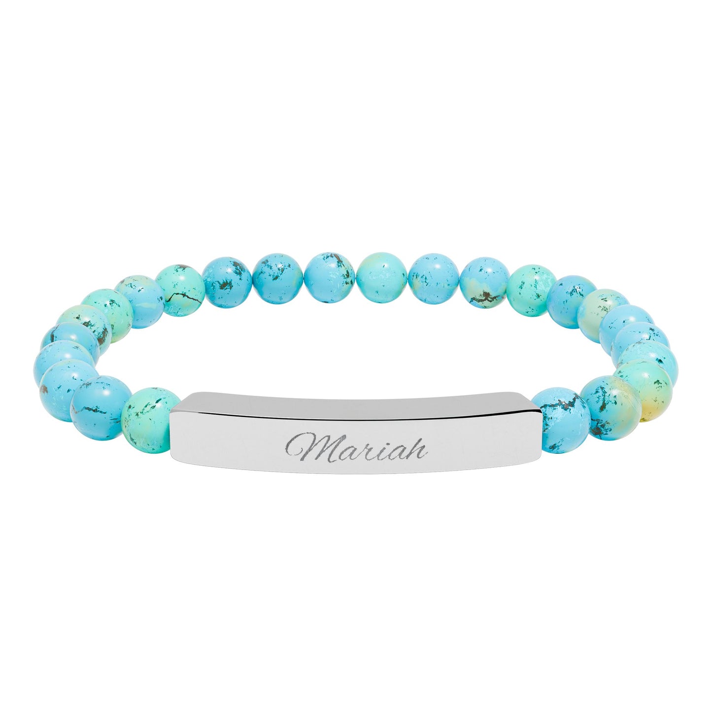 Custom Engravable Natural Stone Bar Bracelet — Personalized Stretch Beaded Bracelet