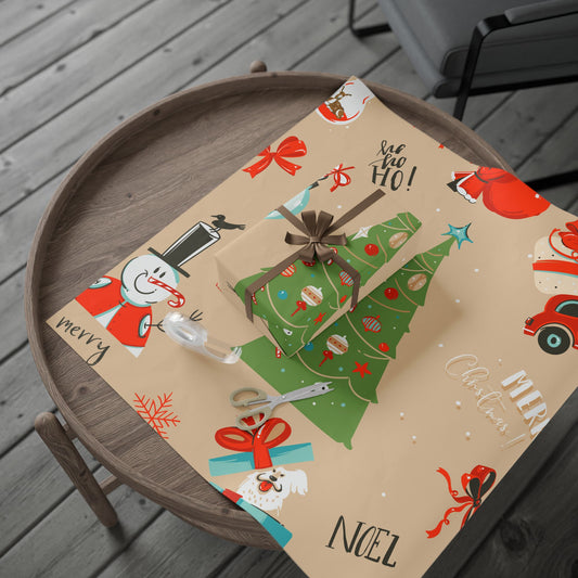 Christmas Wrapping Paper Roll — Festive Tree, Santa & Snowman Gift Wrap