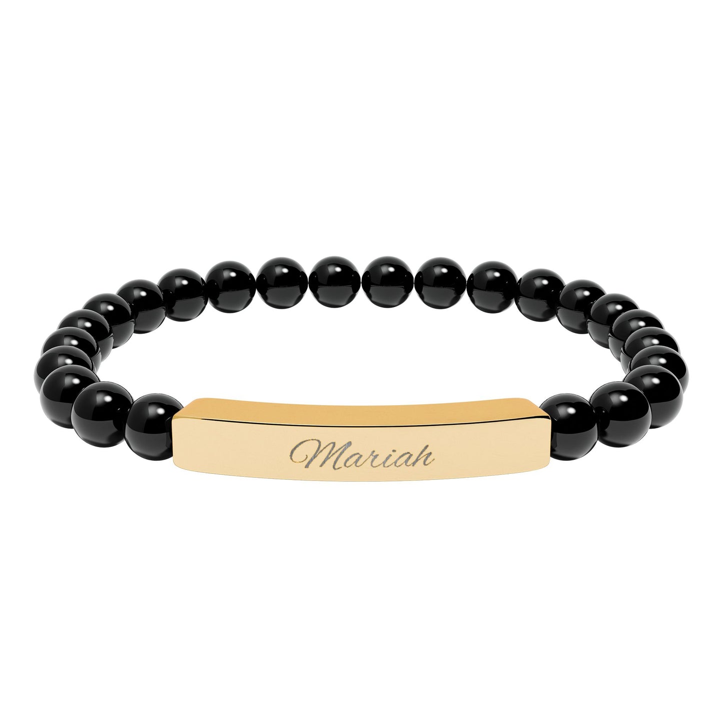 Custom Engravable Natural Stone Bar Bracelet — Personalized Stretch Beaded Bracelet