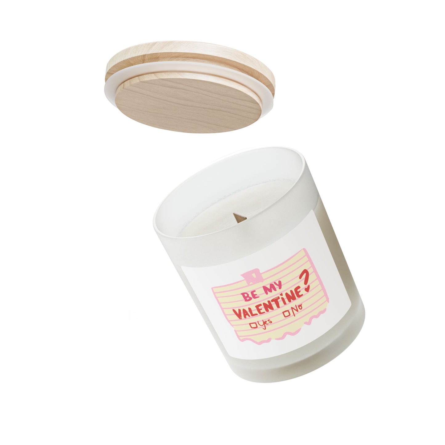 Valentine Note Candle — "Be My Valentine?" Frosted Glass 11oz