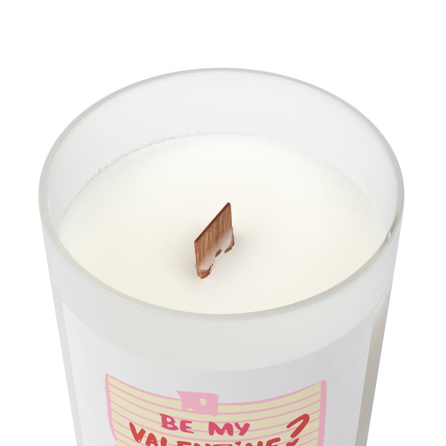 Valentine Note Candle — "Be My Valentine?" Frosted Glass 11oz