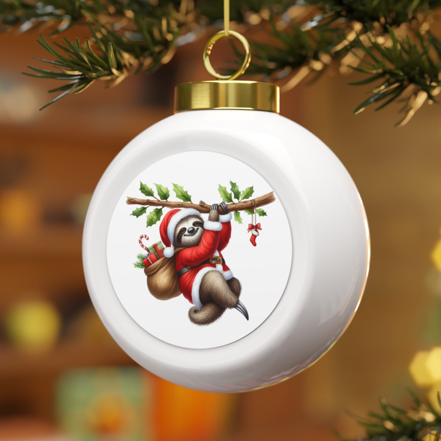 Christmas Sloth Ornament — Cute Santa Sloth Holiday Ball
