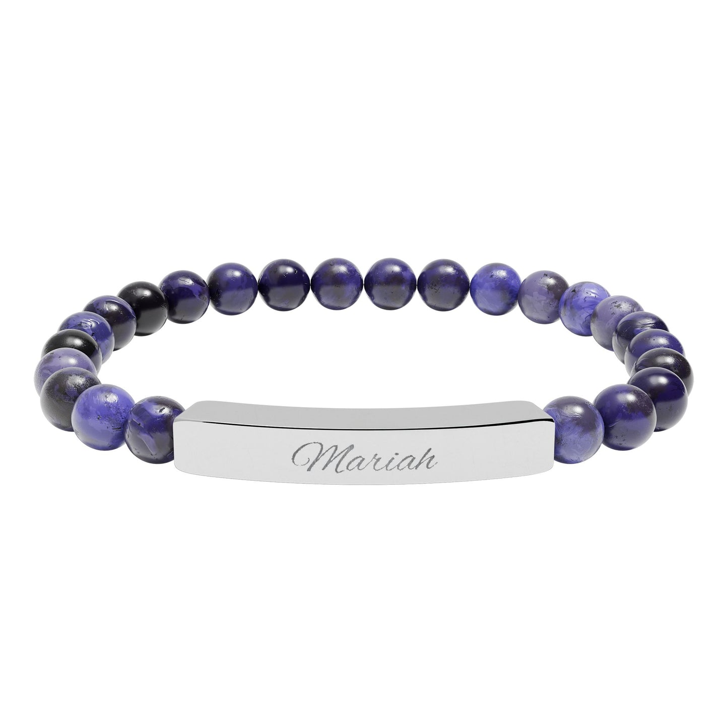 Custom Engravable Natural Stone Bar Bracelet — Personalized Stretch Beaded Bracelet