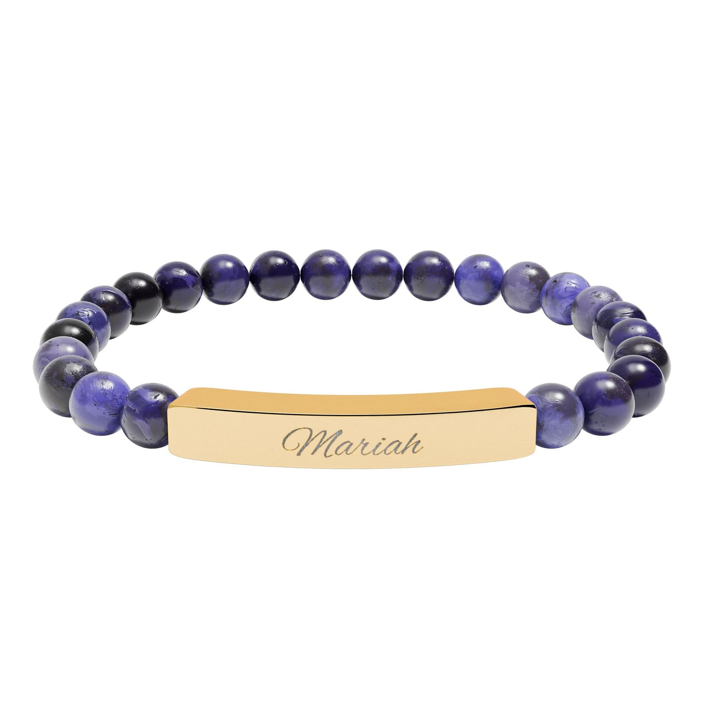 Custom Engravable Natural Stone Bar Bracelet — Personalized Stretch Beaded Bracelet