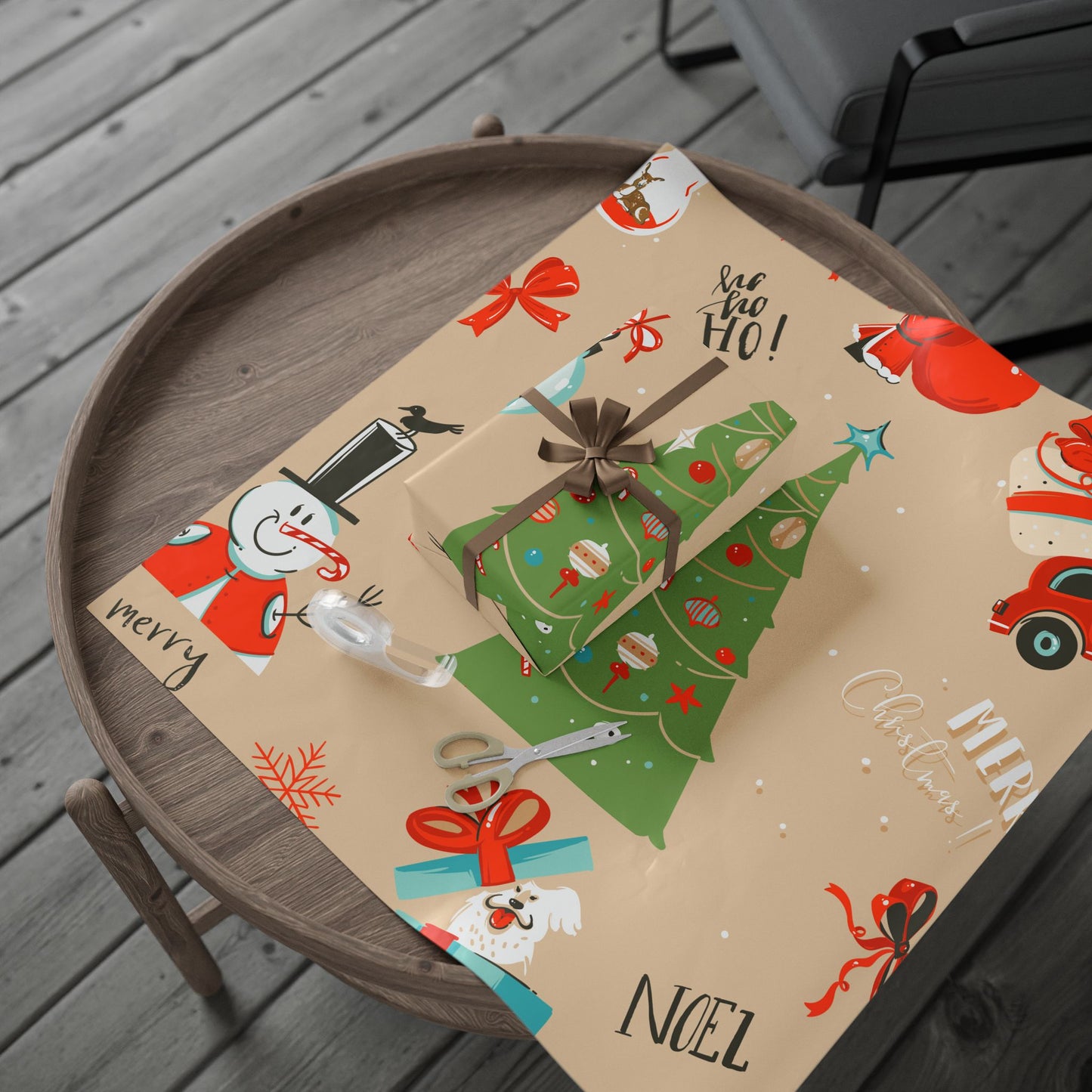 Christmas Wrapping Paper Roll — Festive Tree, Santa & Snowman Gift Wrap