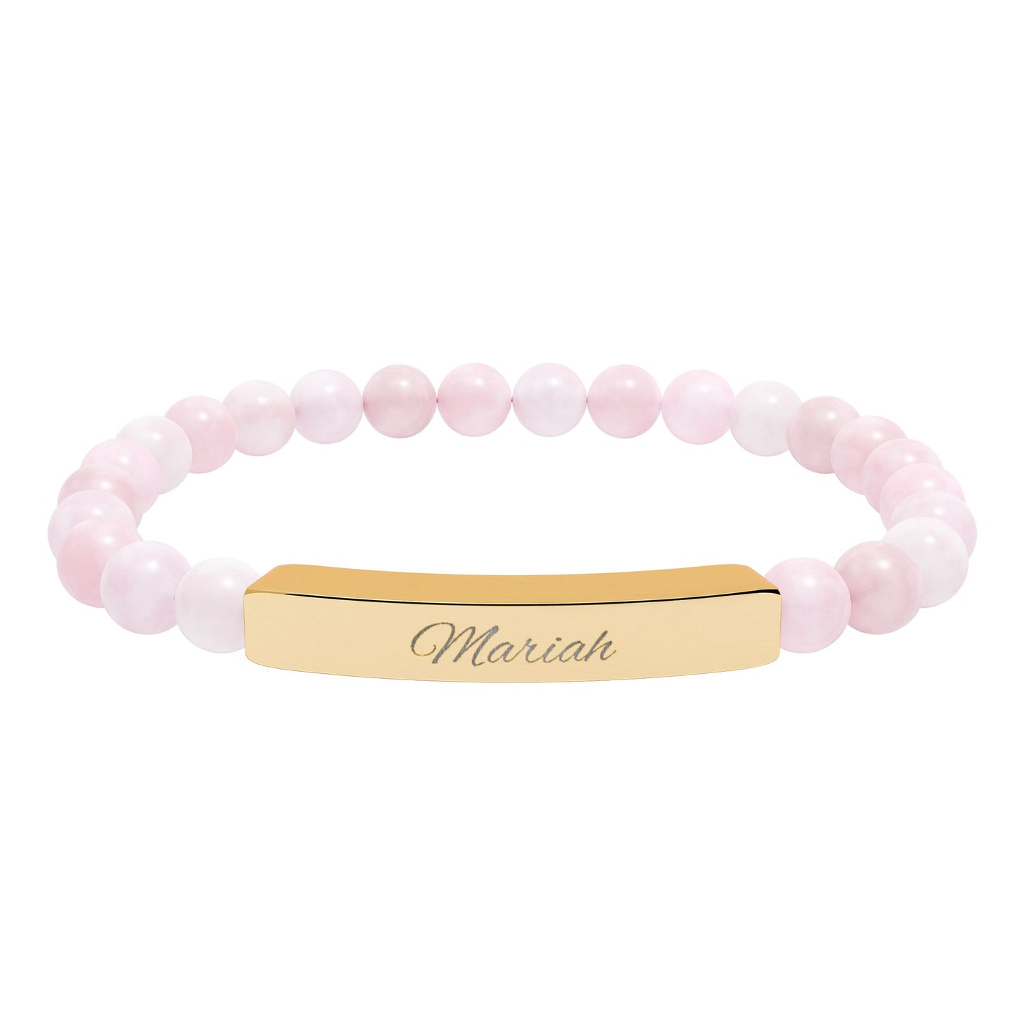 Custom Engravable Natural Stone Bar Bracelet — Personalized Stretch Beaded Bracelet