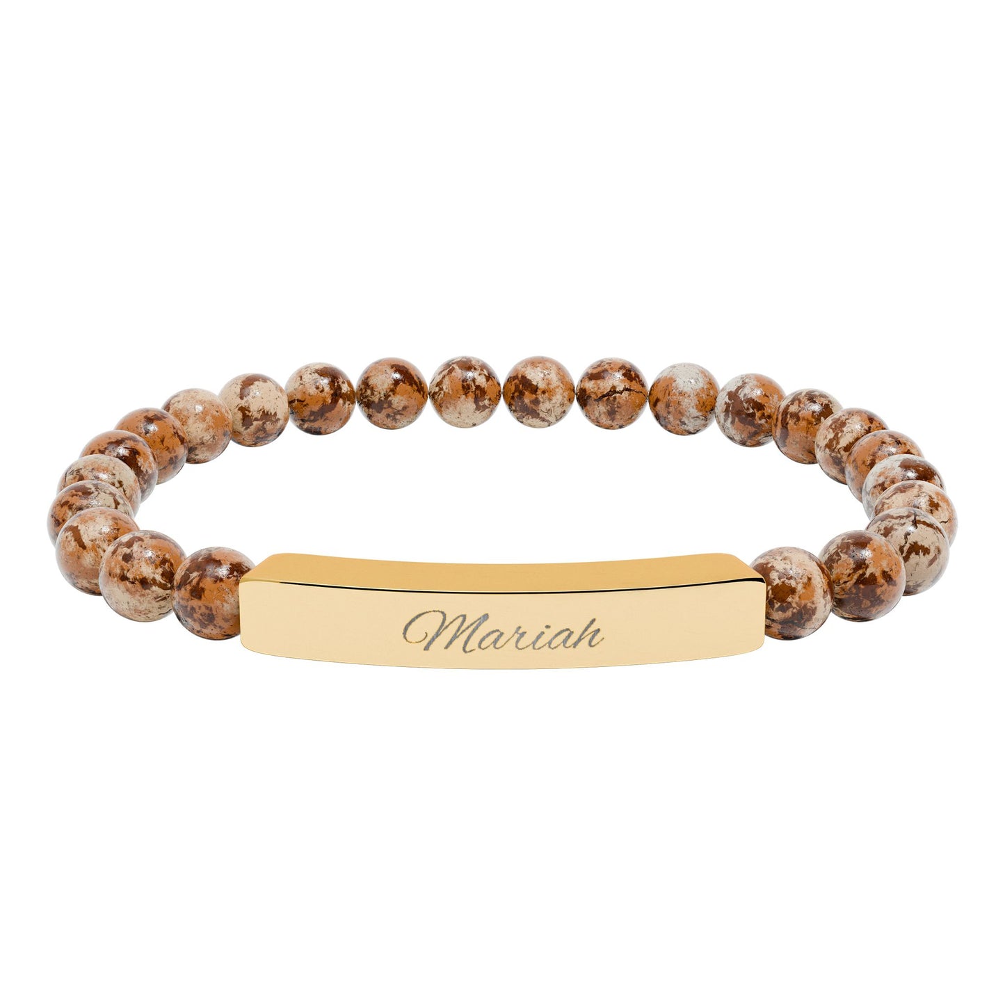 Custom Engravable Natural Stone Bar Bracelet — Personalized Stretch Beaded Bracelet