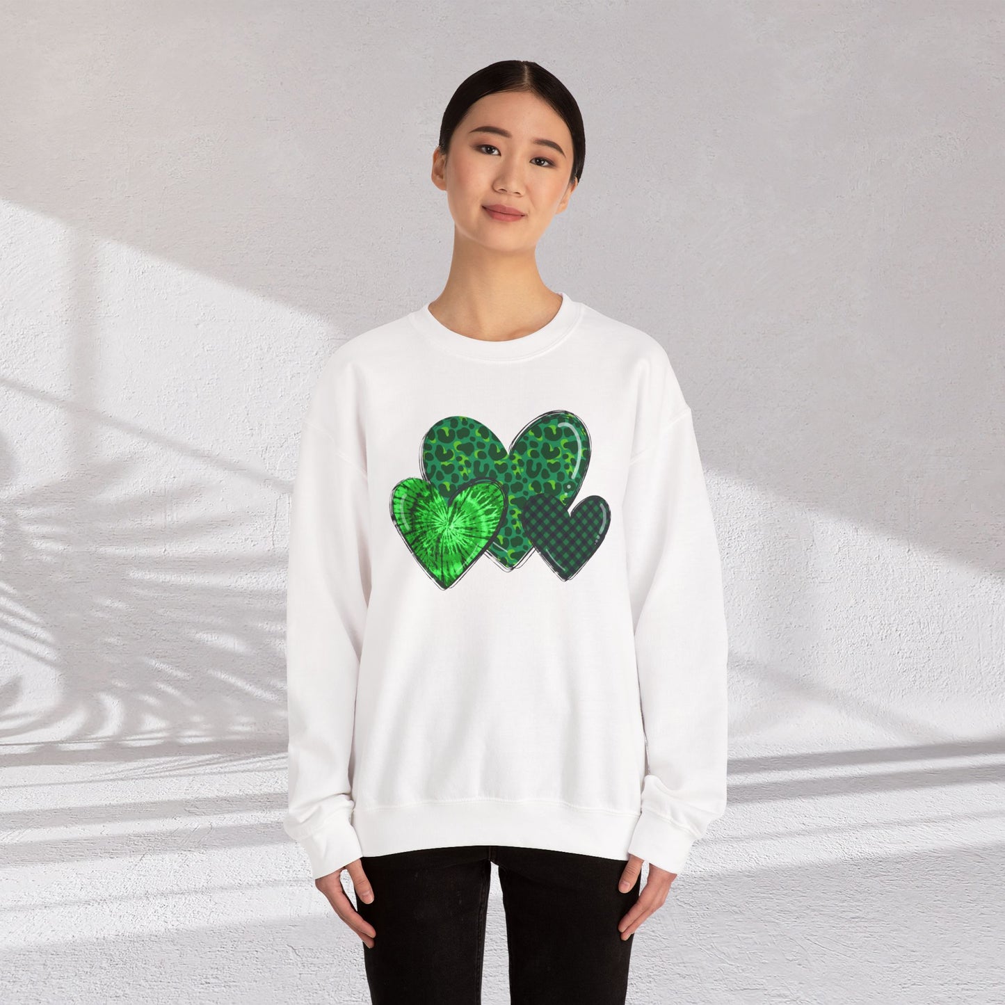 Green Heart Trio Crewneck Sweatshirt – St. Patrick’s Day & Cozy Casual Pullover