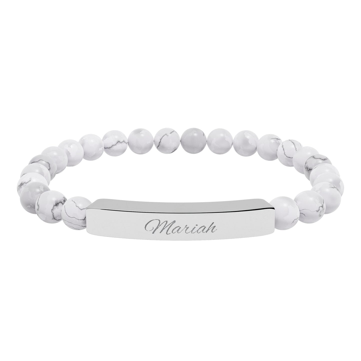 Custom Engravable Natural Stone Bar Bracelet — Personalized Stretch Beaded Bracelet