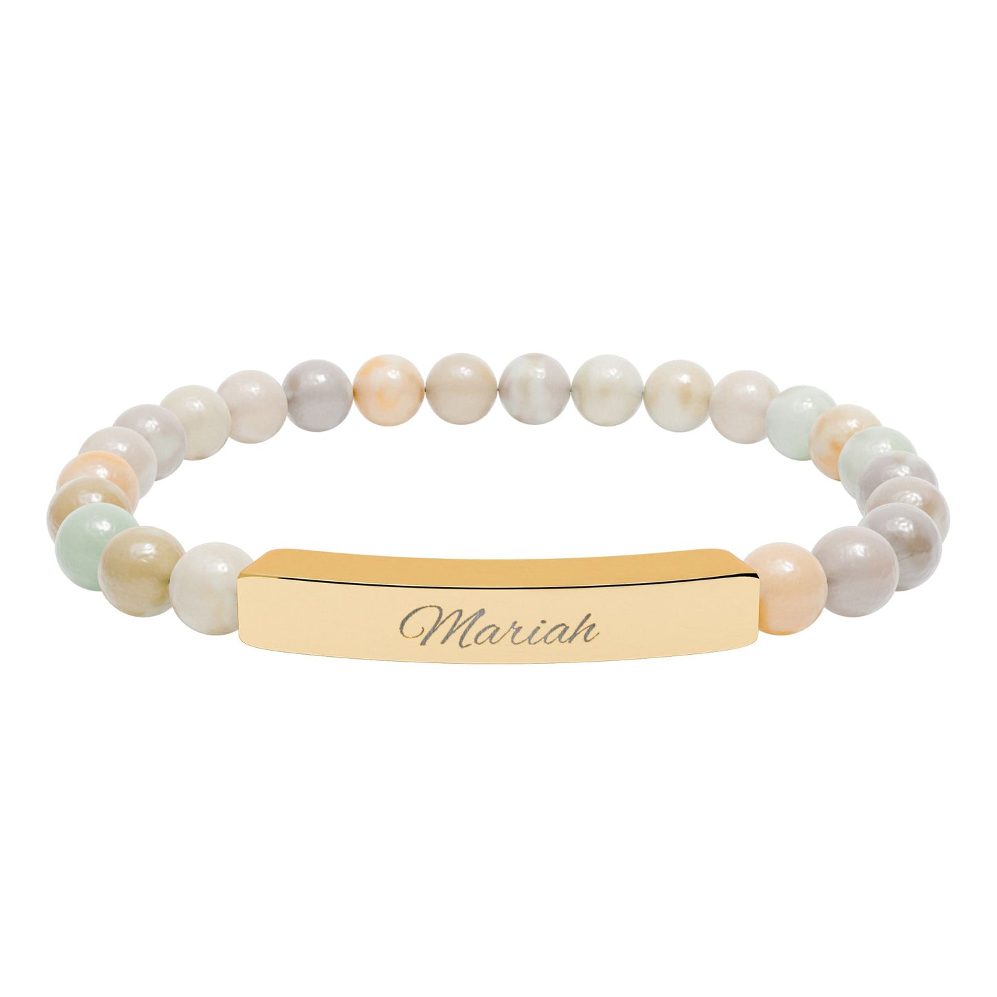 Custom Engravable Natural Stone Bar Bracelet — Personalized Stretch Beaded Bracelet