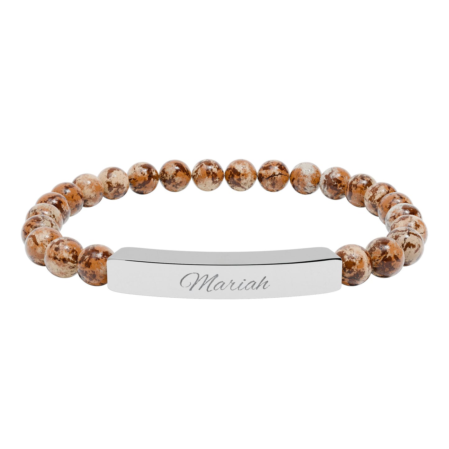 Custom Engravable Natural Stone Bar Bracelet — Personalized Stretch Beaded Bracelet