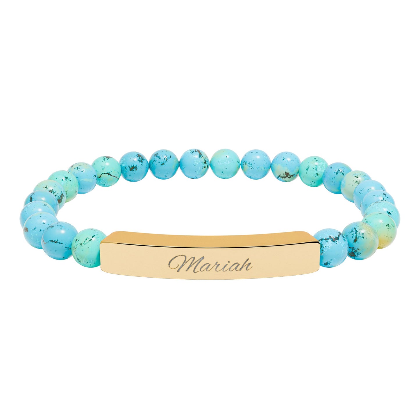 Custom Engravable Natural Stone Bar Bracelet — Personalized Stretch Beaded Bracelet