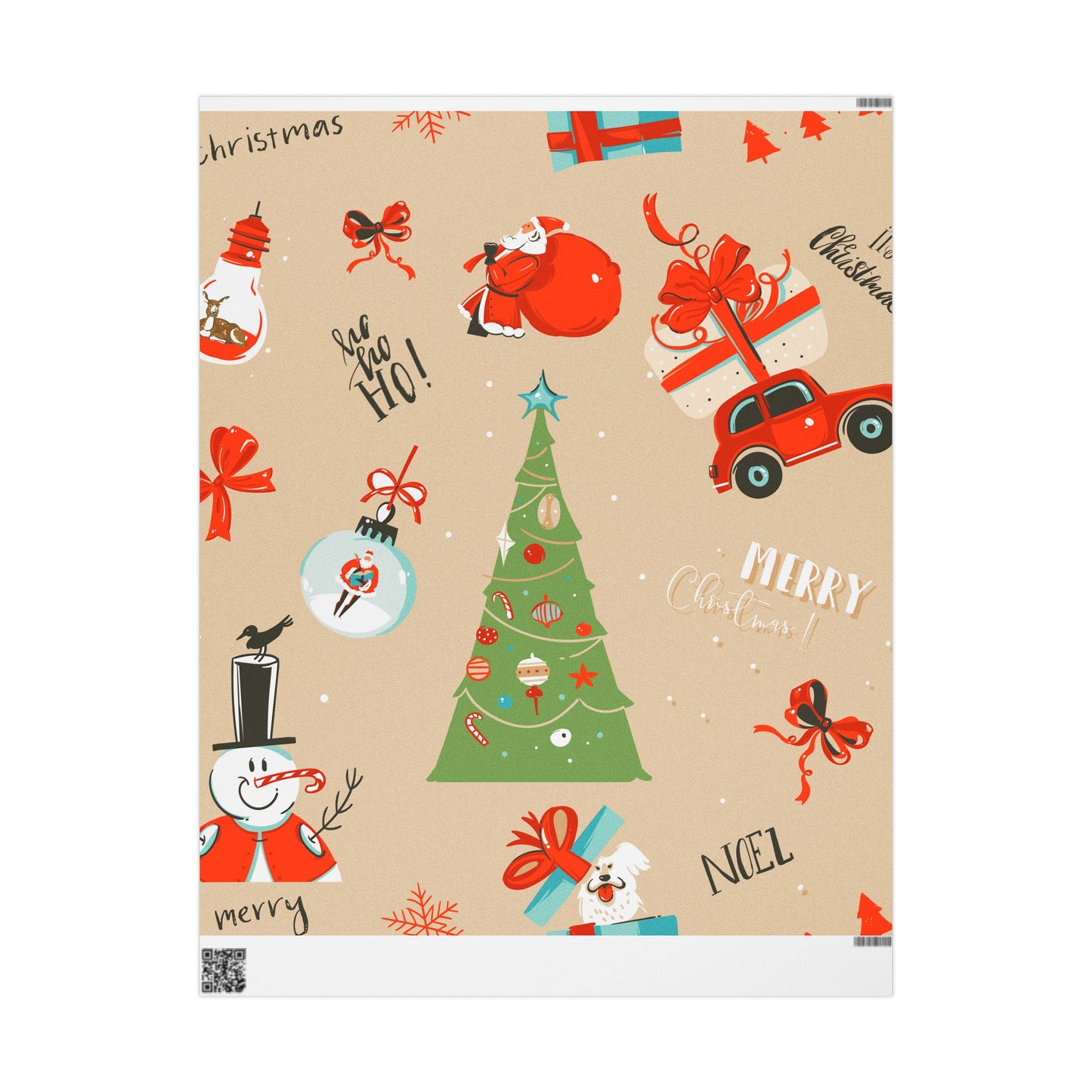 Christmas Wrapping Paper Roll — Festive Tree, Santa & Snowman Gift Wrap