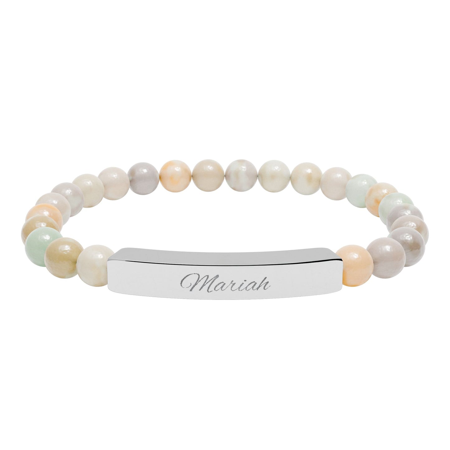 Custom Engravable Natural Stone Bar Bracelet — Personalized Stretch Beaded Bracelet