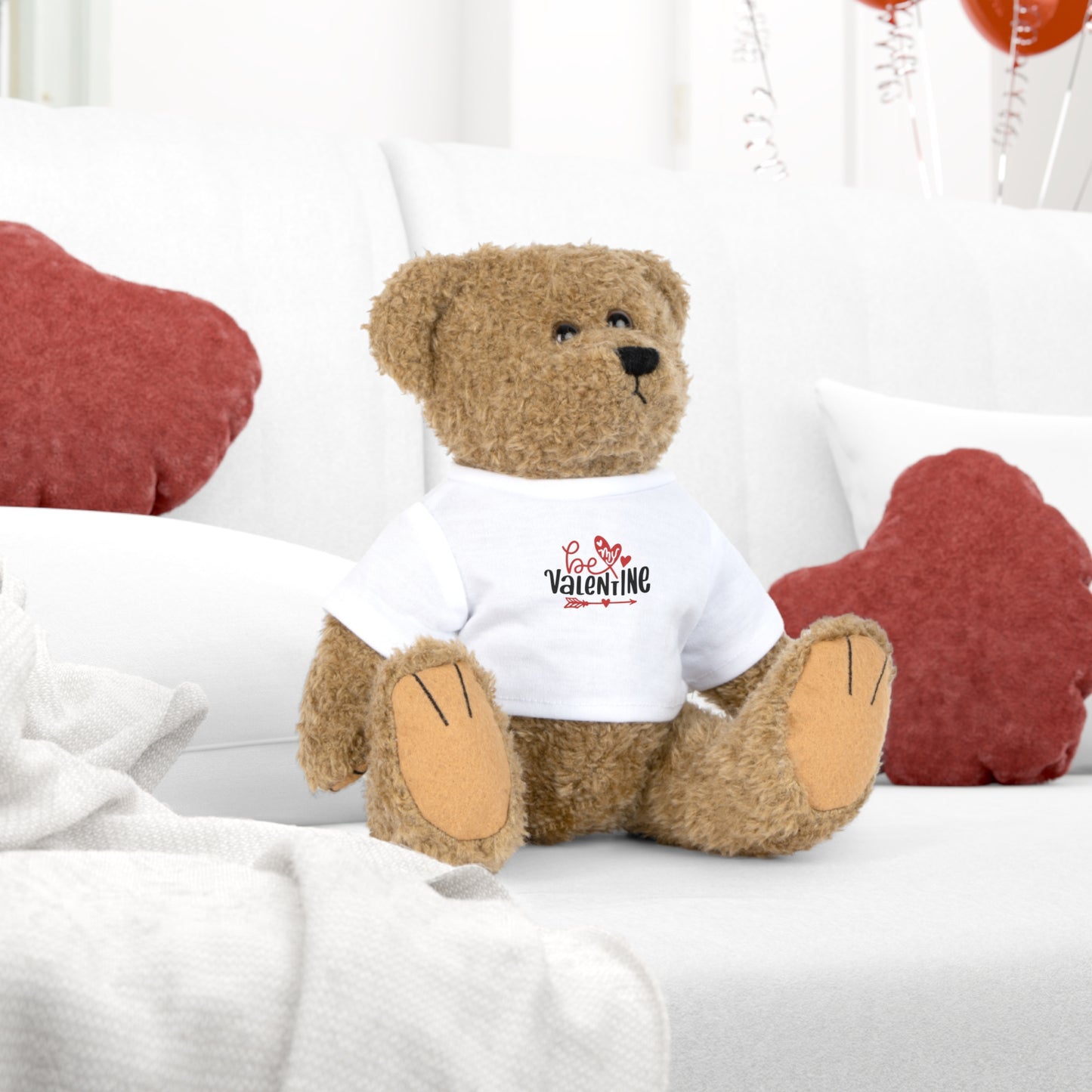 Valentine Teddy Bear Plush with “Be My Valentine” T‑Shirt