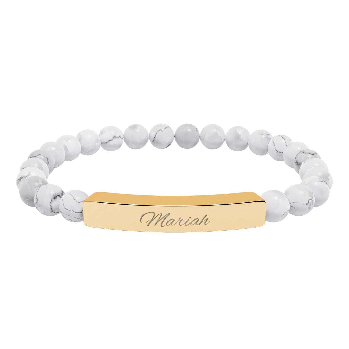 Custom Engravable Natural Stone Bar Bracelet — Personalized Stretch Beaded Bracelet
