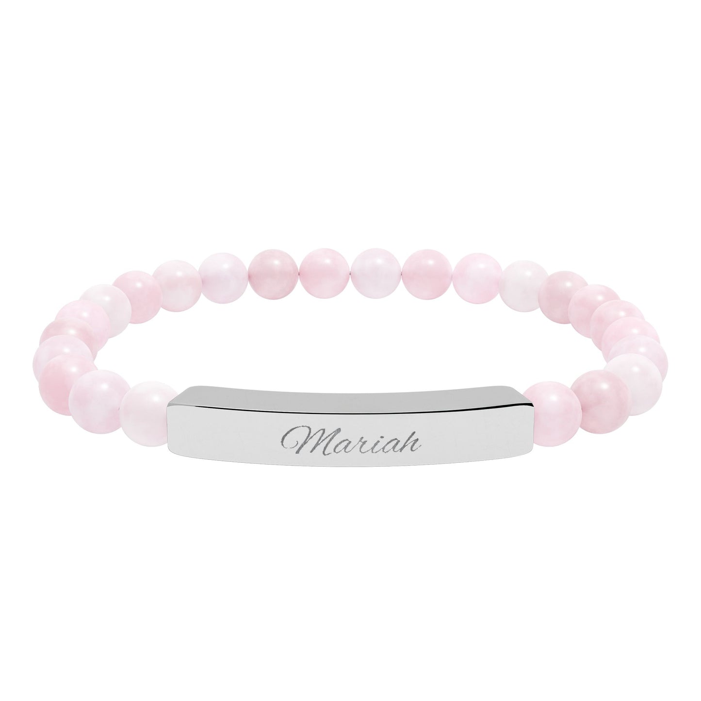 Custom Engravable Natural Stone Bar Bracelet — Personalized Stretch Beaded Bracelet