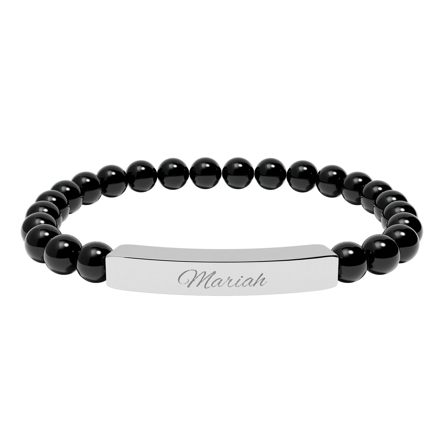 Custom Engravable Natural Stone Bar Bracelet — Personalized Stretch Beaded Bracelet