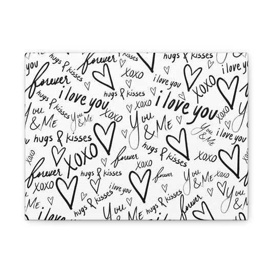 Love Notes Canvas Print — Handwritten Hearts & 'I Love You' Pattern