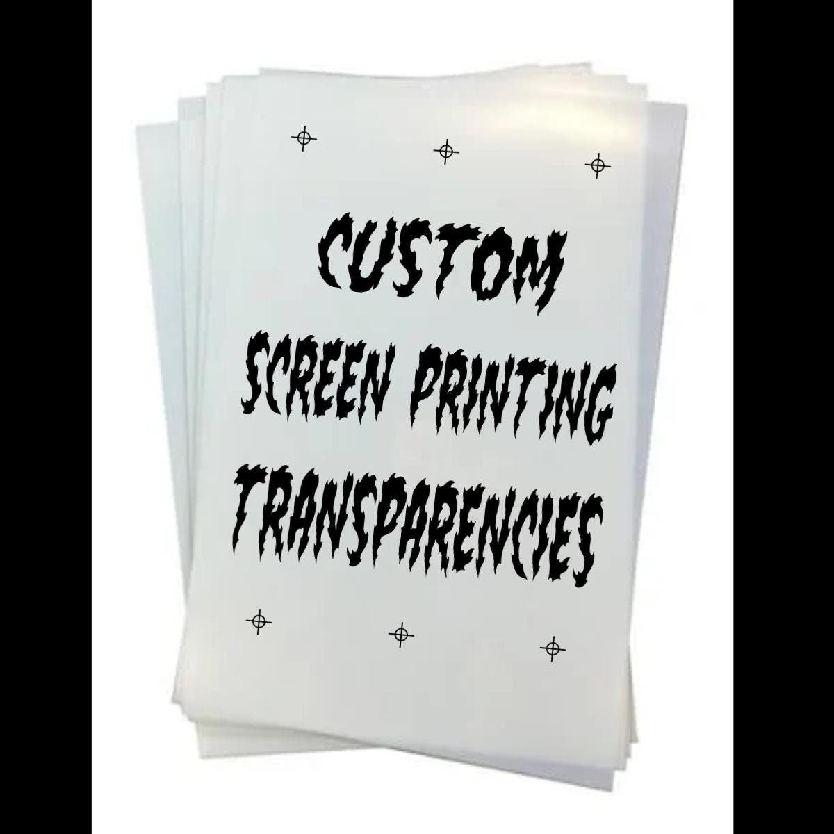 Ghost Hill Studio creates custom screen printing transparencies for screen printers. This clear transparancy film is used to expose designs/images on screens or for us on overhead projectors