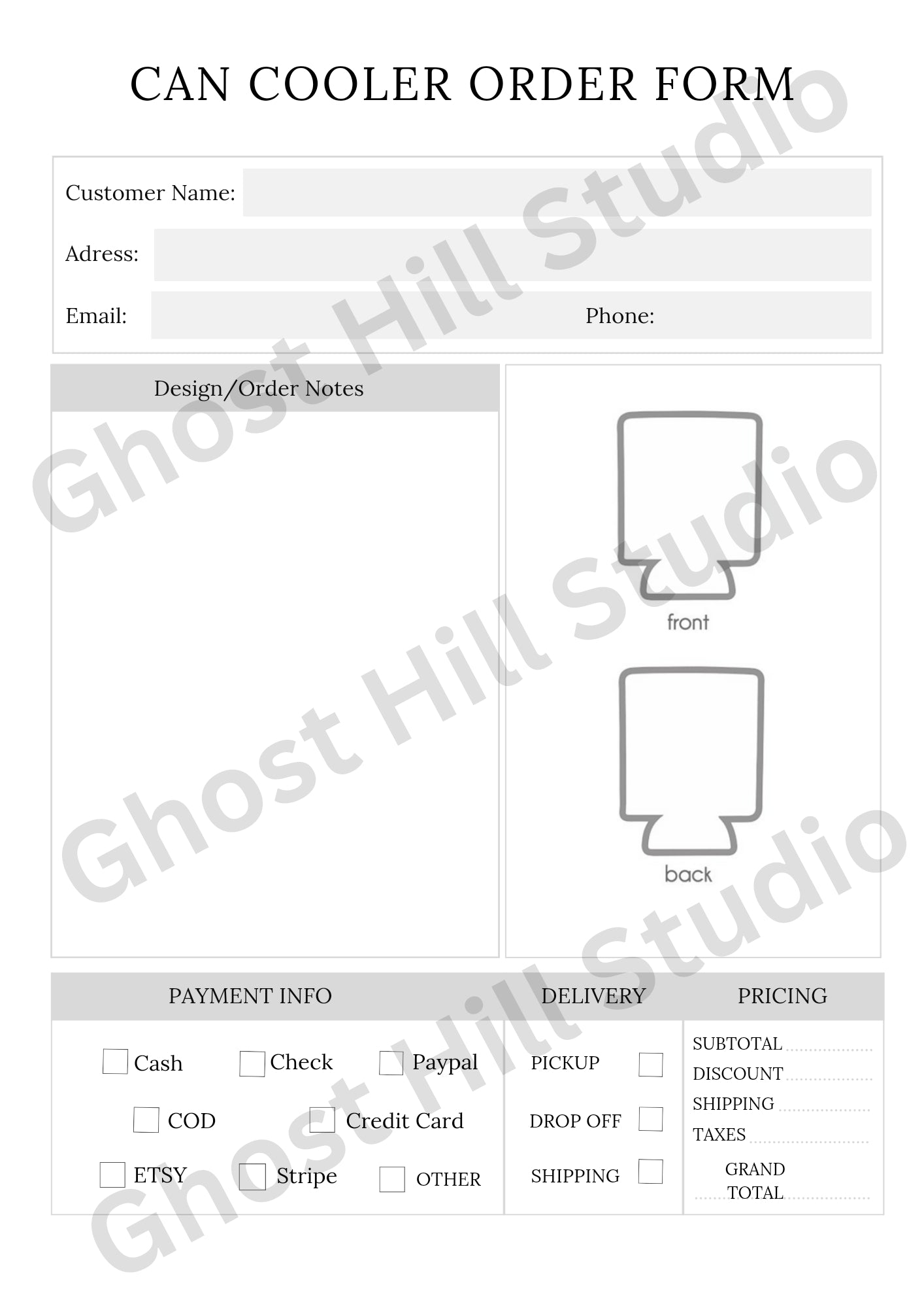 Order form bundle for businesses, sold by Ghost Hill Studio 