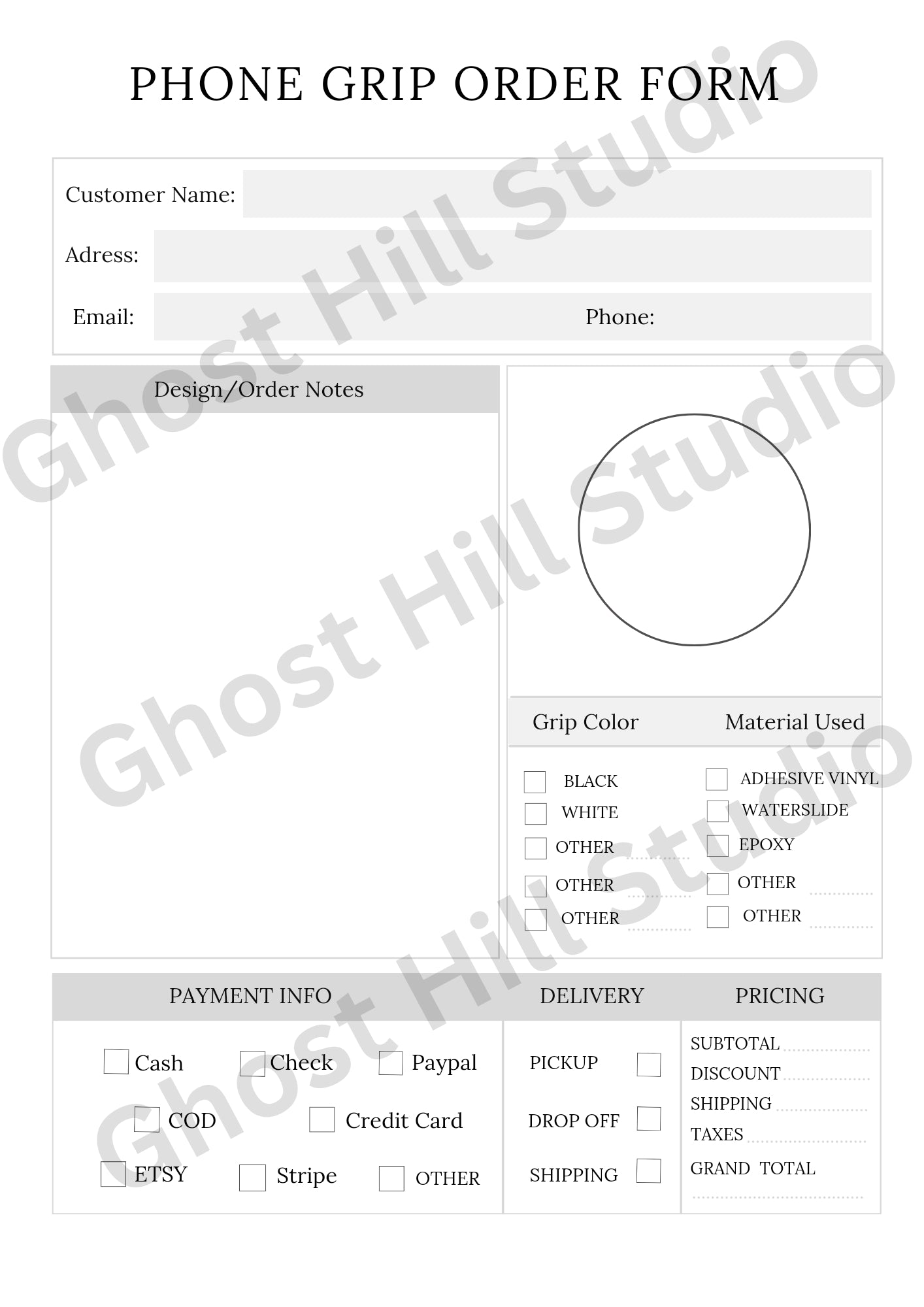 Order form bundle for businesses, sold by Ghost Hill Studio 